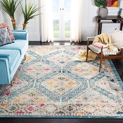 SAFAVIEH Madison Collection Accent Rug - 3' x 5', Dark Blue & Yellow, Boho Distressed Design, Non-Shedding & Easy Care, Ideal for High Traffic Areas in Entryway, Living Room, Bedroom (MAD418N)
