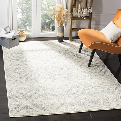 SAFAVIEH Adirondack Collection Area Rug - 4' Square, Ivory & Light Blue, Modern Diamond Distressed Design, Non-Shedding & Easy Care, Ideal for High Traffic Areas in Living Room, Bedroom (ADR131T)