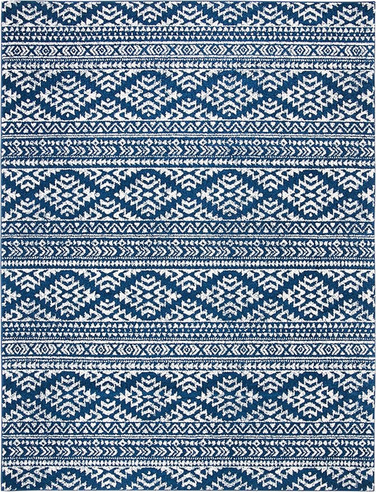 SAFAVIEH Area Rug 12x18 - Tulum Collection - Large - Navy & Ivory, Moroccan Boho Tribal Design, Non-Shedding & Easy to Clean, Ideal for Living Room, Bedroom, Dining Space (TUL272N)