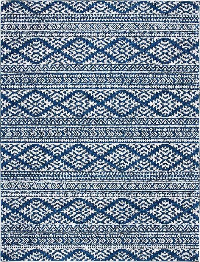 SAFAVIEH Area Rug 12x15 - Tulum Collection - Large - Navy & Ivory, Moroccan Boho Tribal Design, Non-Shedding & Easy to Clean, Ideal for Living Room, Bedroom, Dining Space (TUL272N)