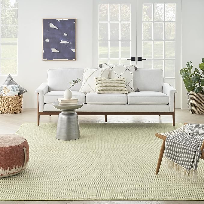 Nourison Home Courtyard Ivory Green 7' x 10' Area Rug - Easy Clean, Non Shedding, Bed Room, Living Room, Dining Room, Kitchen (7' x 10')