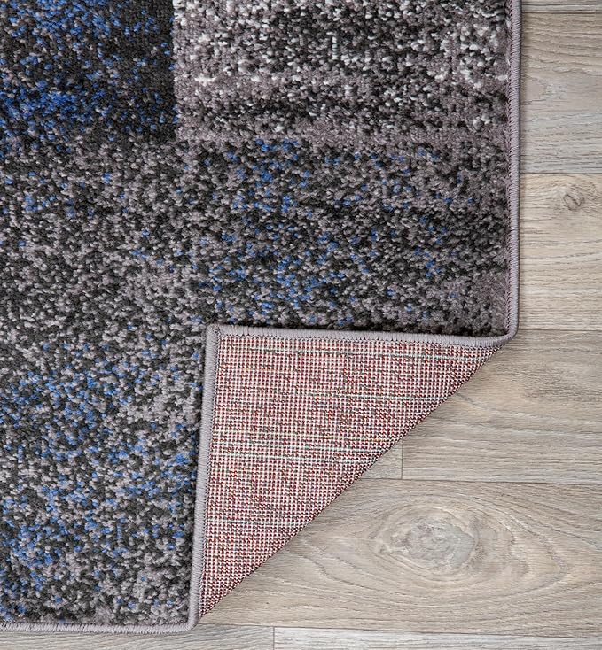 Rugshop Blue Modern Distressed Boxes Large Area Rug — Non-Shedding for Living Room, Office and Dining Room 8' x 10'