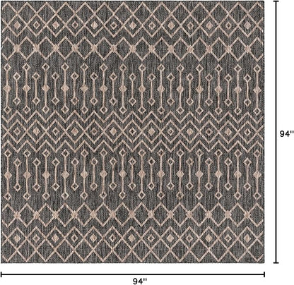 Unique Loom Outdoor Trellis Collection Area Rug - Tribal Trellis (7' 10" Square, Charcoal Gray/ Natural)