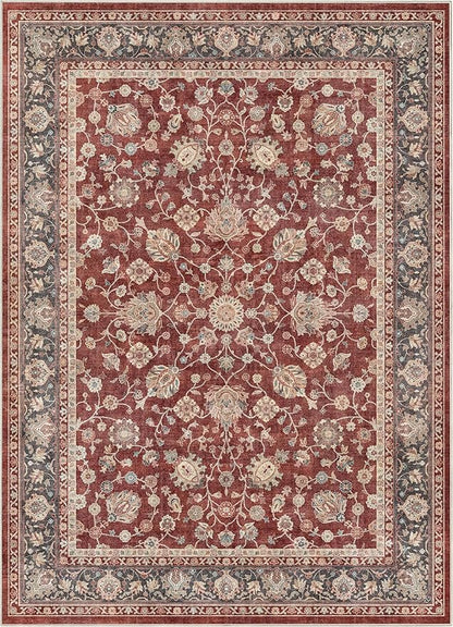 Well Woven Asha Rome Red 5'3" x 7'3" Area Rug - Oriental Floral Pattern, Easy Clean, Floor-Friendly Backing - for Living Room, Bedroom, and Dining Room