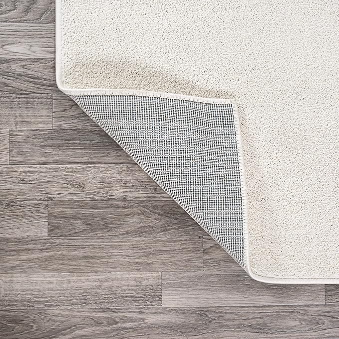Eyely UES100T-7SQ Supersoft Haze Solid Low-Pile Indoor Area Rug, Coastal, Bohemian, Minimalist, Classic, Casual for Bedroom,Kitchen,Living Room,Non Shedding,Easy-Washing, Cream, 7' Square