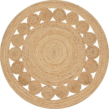Savi Home Hand Woven Jute Braided Dot Rug, 6' Round - Natural, Reversible Area Rugs for Living Room, Farmhouse, Kitchen, Handcrafted 6 Feet Round Area Rugs - Natural