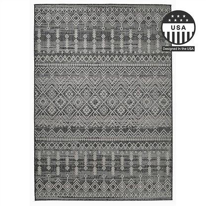 FH Home Flat Woven Outdoor Rug - Waterproof, Easy to Clean, Stain Resistant - Premium Polypropylene Yarn - Boho Moroccan - Large Patio, Deck, Sunroom - Dakar - Charcoal - 7ft 10in x 10ft 9in
