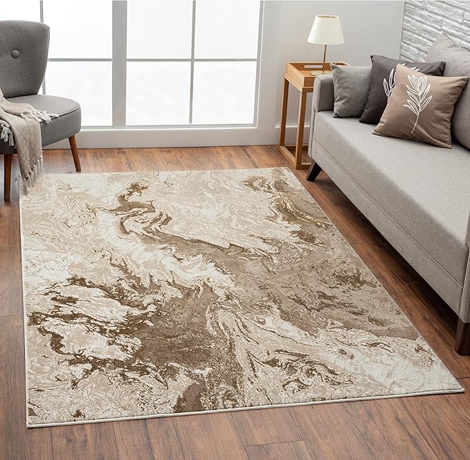 LUXE WEAVERS Marble Swirl Abstract Area Rug, Beige 5x7