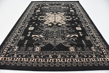 Unique Loom Taftan Collection Border Geometric Tribal Inspired Design Area Rug (7' 0 x 10' 0 Rectangular, Black/ Gray)