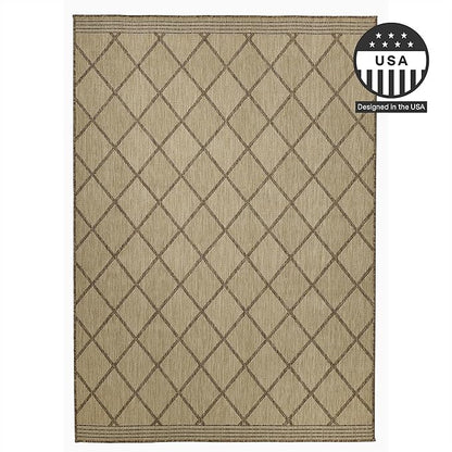 FH Home Flat Woven Outdoor Rug - Waterproof, Easy to Clean, Stain Resistant - Premium Polypropylene Yarn - Moroccan Geo Lattice - Patio,Deck,Porch,Balcony,Laundry - Tunis - Sand - 3ft 11 in x 5ft 6in