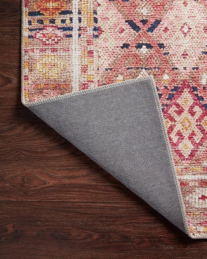 Loloi Layla Collection LAY-15 Magenta/Multi 7'-6" x 9'-6" .13" Thick Area Rug, Soft, Durable, Vintage Inspired, Distressed, Low Pile, Non-Shedding, Easy Clean, Printed, Living Room Rug