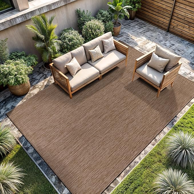 CAMILSON Outdoor Rug 9x12 Modern Area Rugs for Large Indoor and Outdoor Patios and Porches - Waterproof, Washable, Non-Shedding, Easy-to-Clean Outside Carpet (9 x 12, Solid - Jute)