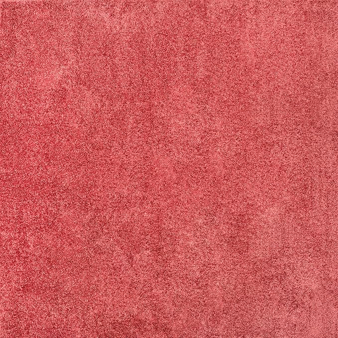 Eyely UES100E-9SQ Haze Solid Low-Pile Red 9' Square Area Rug, Pet Friendly, Stain Resistant, Easy Cleaning, for Bedroom, Living Room, Kitchen