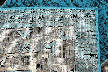 Unique Loom Taftan Collection Border Geometric Tribal Inspired Design Area Rug (8' 0 x 8' 0 Square, Turquoise/ Gray)