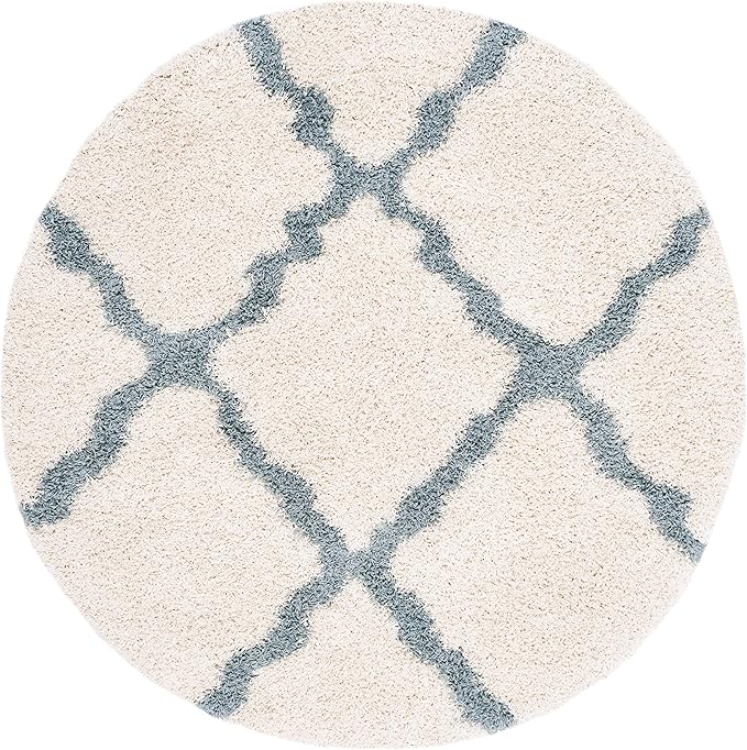 SAFAVIEH Dallas Shag Collection Area Rug - 4' Round, Ivory & Light Blue, Trellis Design, Non-Shedding & Easy Care, 1.5-inch Thick Ideal for High Traffic Areas in Living Room, Bedroom (SGD257J)