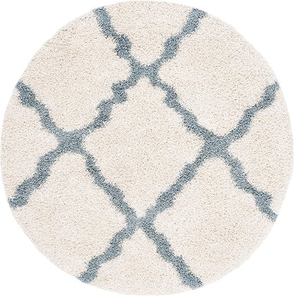 SAFAVIEH Dallas Shag Collection Area Rug - 4' Round, Ivory & Light Blue, Trellis Design, Non-Shedding & Easy Care, 1.5-inch Thick Ideal for High Traffic Areas in Living Room, Bedroom (SGD257J)