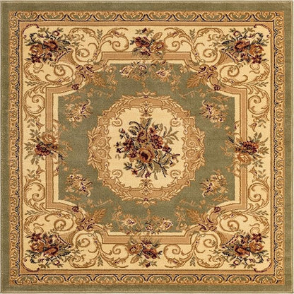 Unique Loom Versailles Collection Traditional Classic Floral Motif Area Rug (5' 0 x 5' 0 Square, Green/Ivory)
