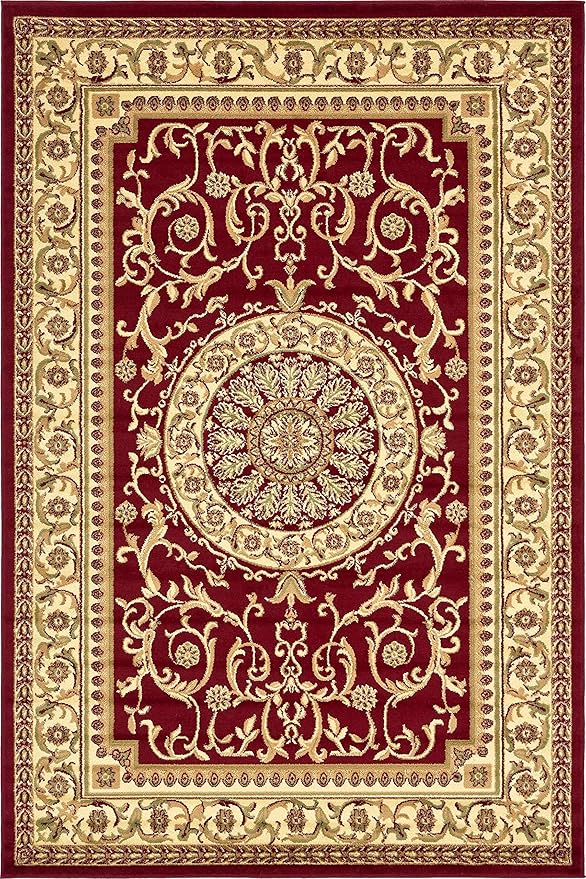 Unique Loom Versailles Collection Traditional Classic Medallion Floral Motif Area Rug (6' 0 x 9' 0 Rectangular, Burgundy/ Ivory)