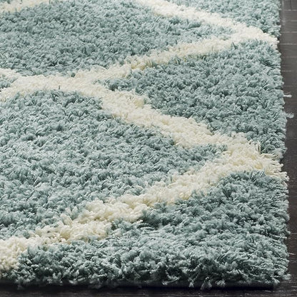 SAFAVIEH Dallas Shag Collection Runner Rug - 2'3" x 22', Seafoam & Ivory, Trellis Design, Non-Shedding & Easy Care, 1.5-inch Thick Ideal for High Traffic Areas in Living Room, Bedroom (SGD257C)