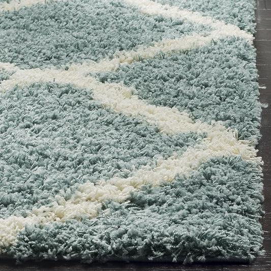 SAFAVIEH Dallas Shag Collection Accent Rug - 4' x 6', Seafoam & Ivory, Trellis Design, Non-Shedding & Easy Care, 1.5-inch Thick Ideal for High Traffic Areas in Entryway, Living Room, Bedroom (SGD257C)