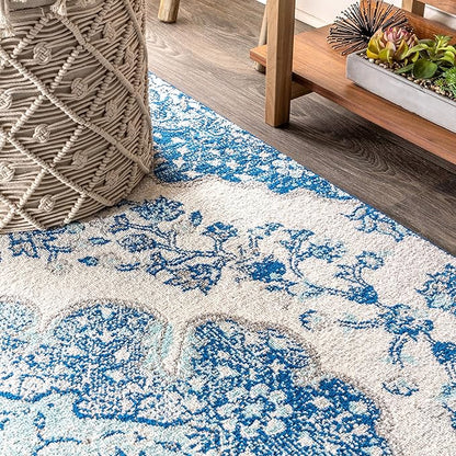 JONATHAN Y Boho Vintage Cream/Blue Indoor Area Rug, 9x12, Bohemian Flair Medallion, Floral Easy-Cleaning High Traffic for Living Room, Bedroom, Kitchen, Pet-Friendly, Non-Shedding (BMF106B-9)