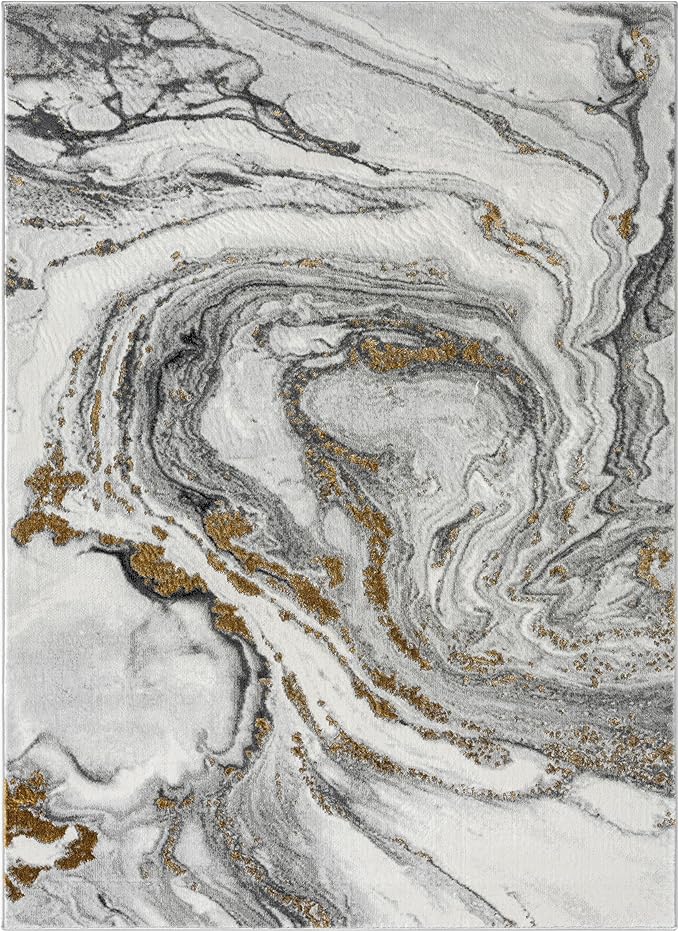 LUXE WEAVERS Marble Effect Abstract Gray 4x5 Area Rug