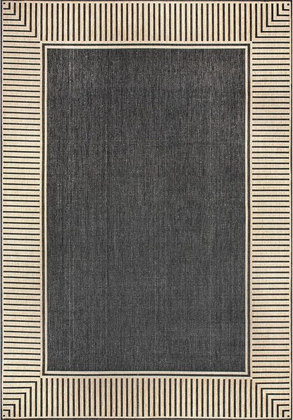Nuloom Asha Dark Grey/Ivory, 3'6" x 5', Casual, Striped Border, Soft and Cozy, High Traffic, Stain Resistant, Easy Clean, Durable Area Rug for Indoor/Outdoor Patio, Deck, Porch, Garden, Courtyard