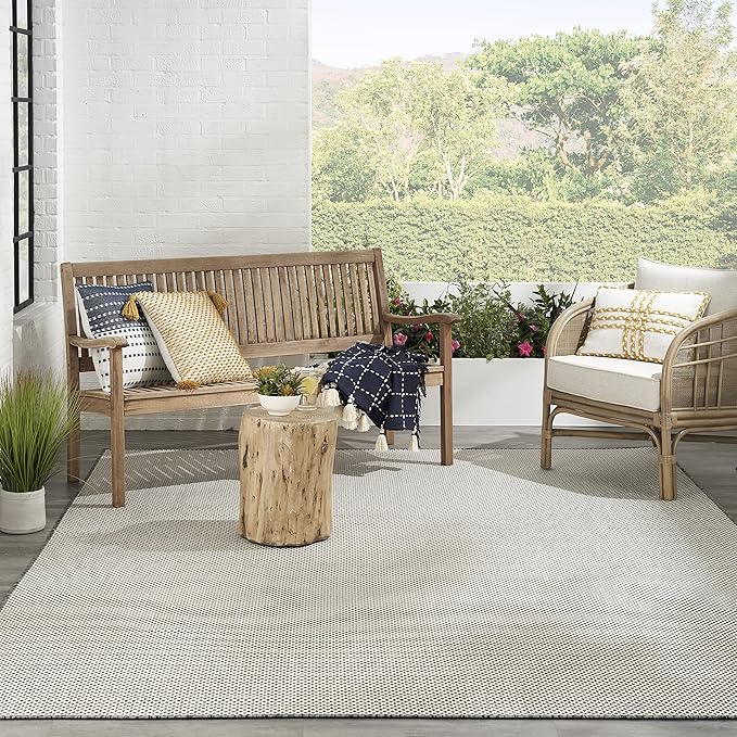 Nourison Home Courtyard Ivory Charcoal 7' x 10' Area Rug - Easy Clean, Non Shedding, Bed Room, Living Room, Dining Room, Kitchen (7' x 10')