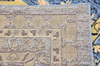 Unique Loom Taftan Collection Border Geometric Tribal Inspired Design Area Rug, 8 ft, Light Blue/Gold