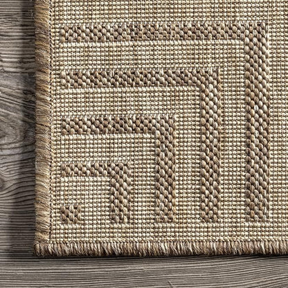Nuloom Asha Light Brown/Ivory, 6'7" x 9', Casual, Striped Border, Soft and Cozy, High Traffic, Stain Resistant, Easy Clean, Durable Area Rug for Indoor/Outdoor Patio, Deck, Porch, Garden, Courtyard