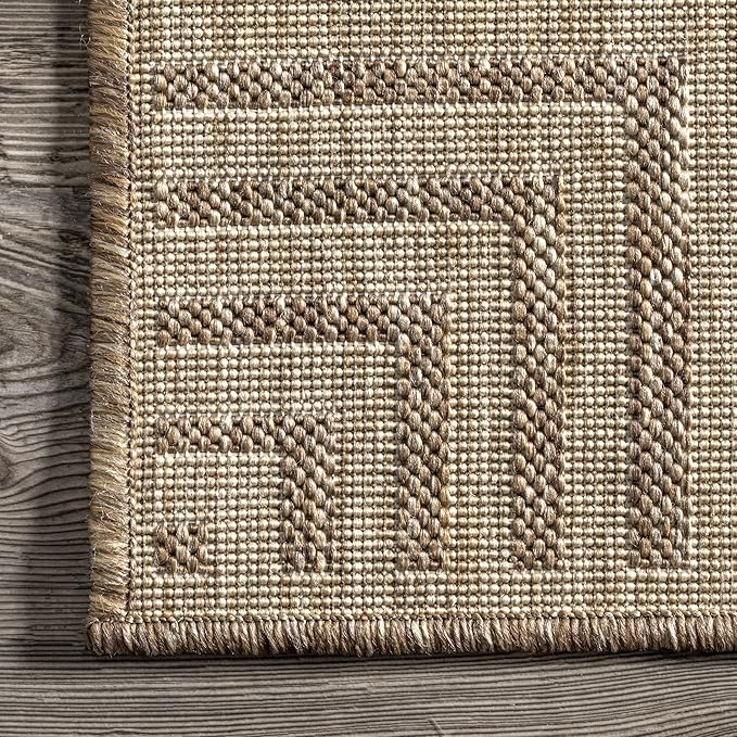 Nuloom Asha Light Brown/Ivory, 5' x 8', Casual, Striped Border, Soft and Cozy, High Traffic, Stain Resistant, Easy Clean, Durable Area Rug for Indoor/Outdoor Patio, Deck, Porch, Garden, Courtyard