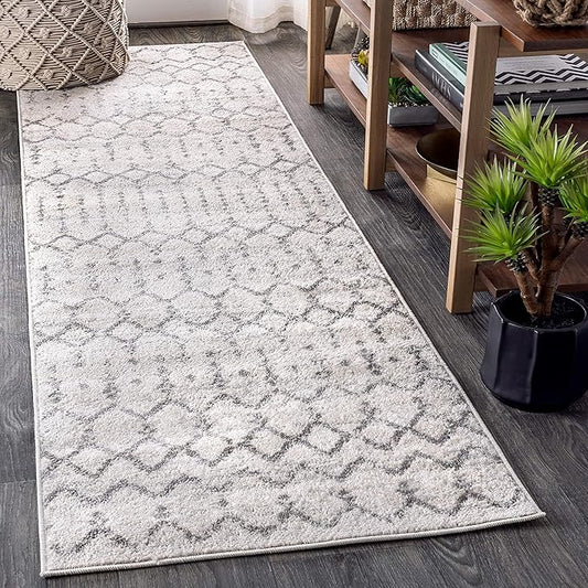 JONATHAN Y MOH101B-216 Moroccan HYPE Boho Vintage Diamond 2 ft. x 16 ft Runner-Rug, Bohemian, Southwestern, Casual, Transitional, Pet Friendly, Non Shedding, Stain Resistant, Easy-Cleaning, Cream/Gray