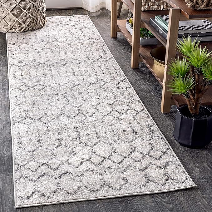 JONATHAN Y Boho Vintage Diamond Cream/Gray Runner Rug 2X10 ft, Moroccan Hype for Living Room, Bedroom, Kitchen, Office, Easy-Cleaning, High Traffic, Pet-Friendly, Non-Shedding (MOH101B-210)