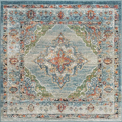 Unique Loom Isabella Collection Area Rug - Rossellini (5' 4" Square, Blue/ Beige)