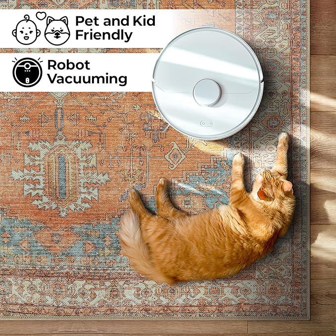 GLN Rugs Traditional Collection - Machine Washable Area Rug, Traditional Washable, Non Slip, Low Pile Chenille Rug, Living Room, Bedroom, Kitchen Rug (2'6" x 10' Terra/Multicolor)