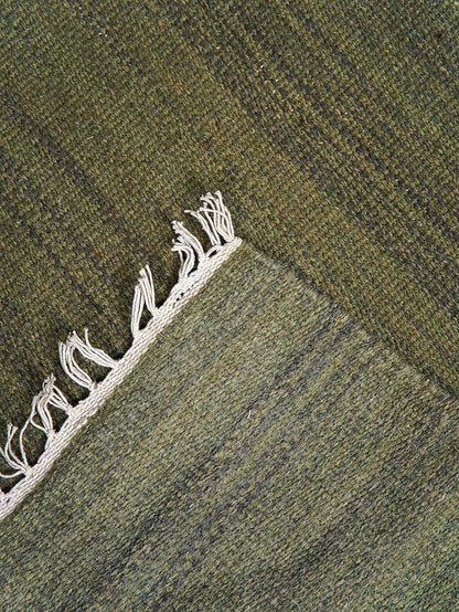 Rugsotic Carpets Hand Woven Flat Weave Kilim Wool ECO-Friendly Area Rugs - 8'x10', Rectangle Shape, Olive Color, Solid Plain Design, Low Pile Handmade Area Rugs for Living Room, Bed Room (D00111)