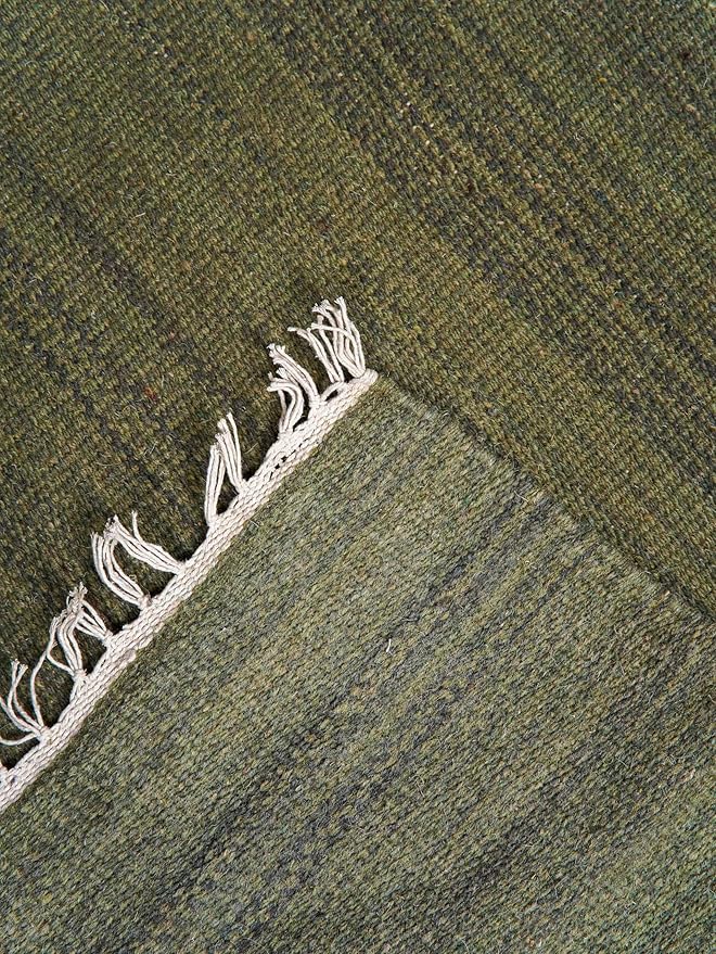 Rugsotic Carpets Hand Woven Flat Weave Kilim Wool 4'x6' Area Rug Solid Olive D00111
