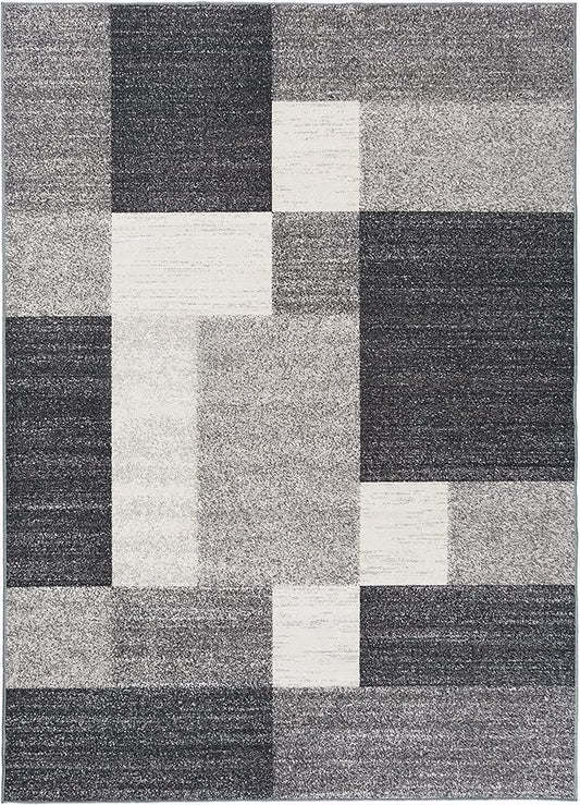 Rugshop Gray Modern Geometric Boxes Non-Slip Area Rug Non-Shedding for Spacious Living Rooms and Open Spaces, 12' x 15'