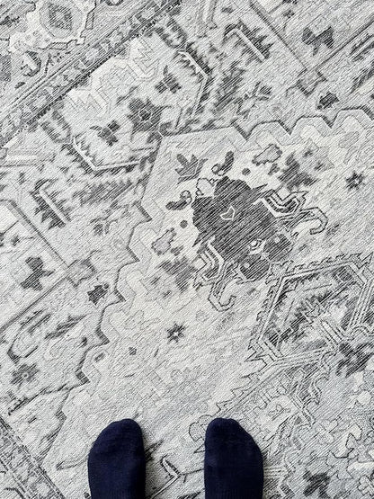 Fame Living Faded Oushak Rug, Turkish Vintage Floral Pastel Large Oversized Area Rugs for Living Room Dining Bedroom Kitchen Bathroom Nursery (848CrNv, 2' x 3')