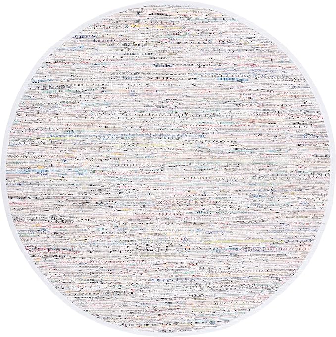 SAFAVIEH Rag Rug Collection 7' Round Ivory/Multi RAR121G Handmade Boho Stripe Cotton Area Rug