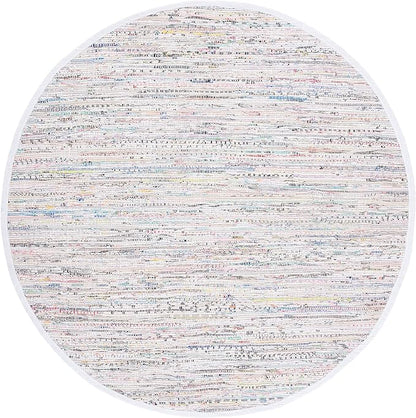 SAFAVIEH Rag Rug Collection 6' Round Ivory/Multi RAR121G Handmade Boho Stripe Cotton Area Rug