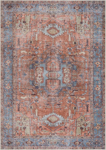 Bloom Rugs Washable 8' x 10' Rug - Terracotta/Blue Traditional Area Rug for Living Room, Bedroom, Dining Room, and Kitchen - Exact Size: 8' x 10'