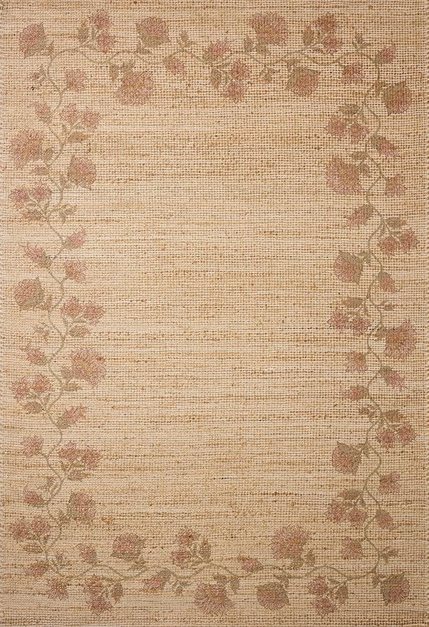 Loloi Chris Loves Julia Rue Collection RUE-05 Natural/Multi 3'-6" x 5'-6" Accent Rug Jute Neutral Floral Living Room Bedroom Rug