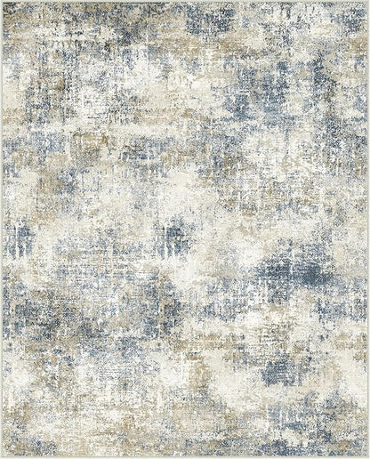 Bavni 6x9 Area Rugs Machine Washable Rug for Living Room, Modern Printed Rug Indoor Soft Area Rug for Bedroom Dining Room, Ultra-Thin Low Pile Carpet with Non Slip Rubber Backing, Gray Beige Blue