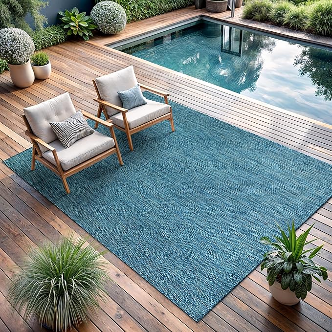 CAMILSON Outdoor Rug 5x7 Modern Area Rugs for Indoor and Outdoor Patios and Porches - Waterproof, Washable, Non-Shedding, Easy-to-Clean Outside Carpet (5 x 7, Solid - Aqua)