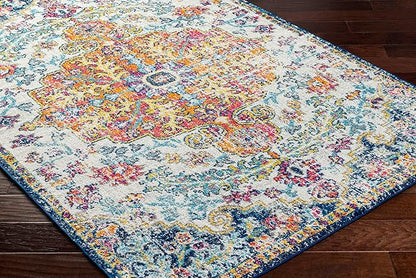 Livabliss Area Rugs - 12x18 Odelia Vintage Boho Aqua Off-White Blue Area Rug for Living Room Bedroom - Floral Medallion Stain Resistant Carpet for Kitchen, Nursery, Office (12' x 18')