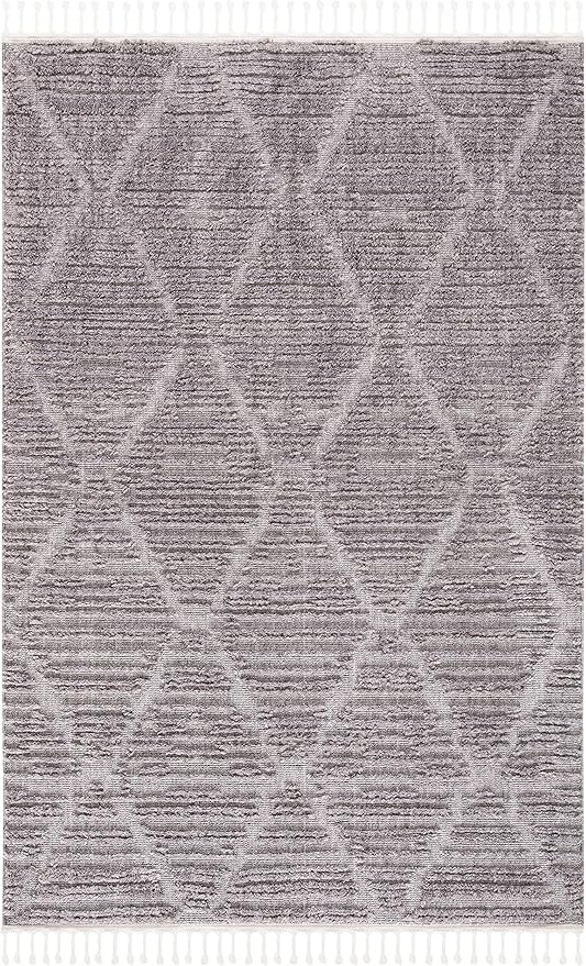 SAFAVIEH Marrakech Collection Accent Rug - 4' x 6', Grey, Moroccan Boho Tribal Tassel Design, Non-Shedding & Easy Care, Ideal for High Traffic Areas in Entryway, Living Room, Bedroom (MRK517F)