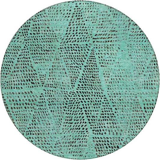 Addison Rugs Chantille ACN591 Teal 8' x 8' Indoor Outdoor Round Rug, Easy Clean, Machine Washable, Non Shedding, Bedroom, Living Room, Dining Room, Kitchen, Patio Rug