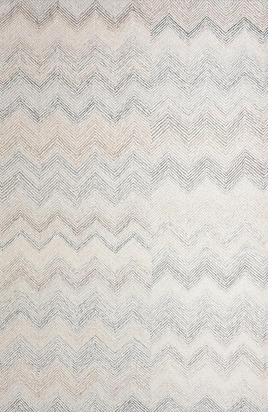 Modern Herringbone Chevron Collection Handcrafted Wool Area Rug - Durable, Zigzag Pattern, for High Traffic, Contemporary Design for Living Room, Bedroom, Dining Room Decor (Ivory-Multi, 8' x 10')