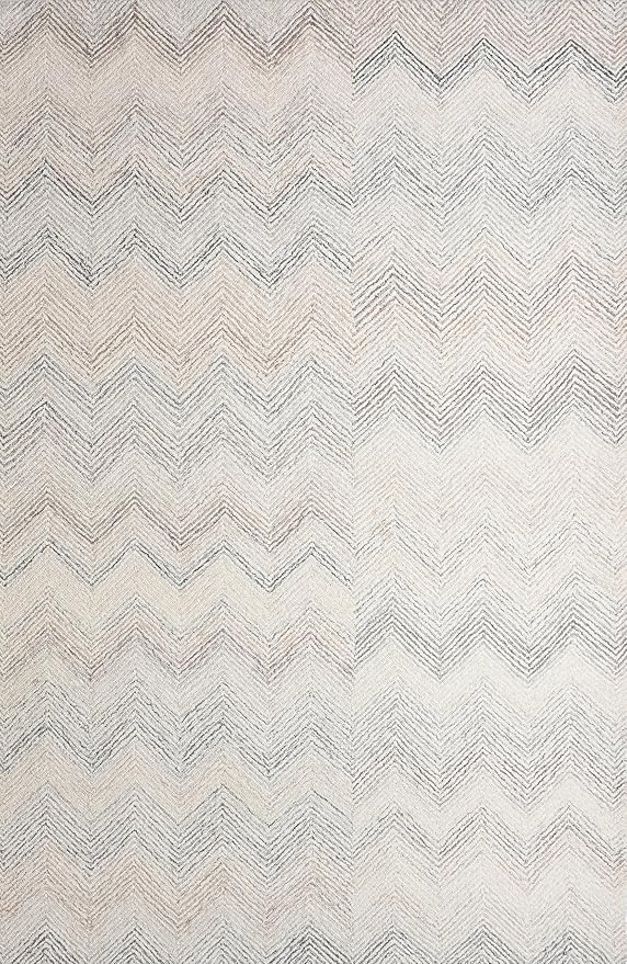 Modern Herringbone Chevron Collection Handcrafted Wool Area Rug - Durable, Zigzag Pattern, for High Traffic, Contemporary Design for Living Room, Bedroom, Dining Room Decor (Ivory-Multi, 5' x 8')